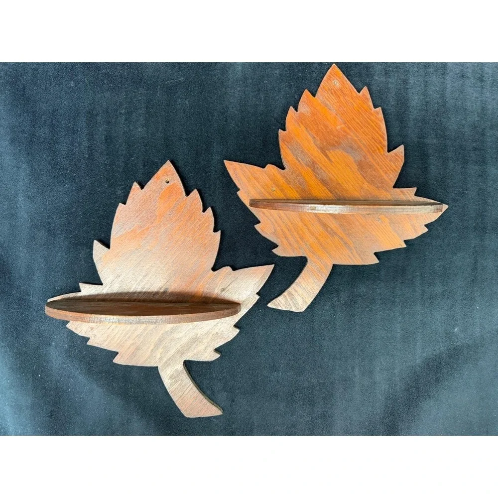 Vintage Rustic Wood Maple Leaf Wall Shelf Shelves (2) Cabin Core Canada Leaves